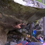 Giuliano Cameroni on the FA of Power of Now, a new 8c in Magic Wood, CH Filmed by Diego